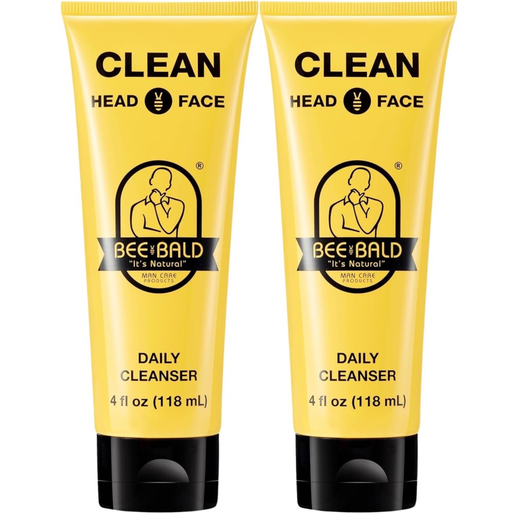 Bee Bald CLEAN - Daily Cleanser for Face and Head - Premium Facial Cleanser for Men and Women, Refreshes and Thoroughly Cleans - 4 fl Oz (Pack of 2)