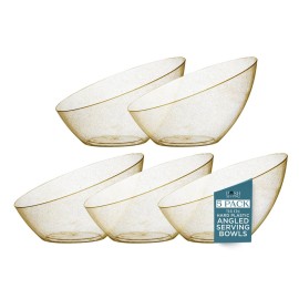 Posh Setting - Gold Plastic Serving Bowls for Party - Angled, Disposable, Chip & Candy Bowls - 54 OZ, 5 Pack