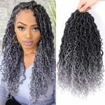 Col Bling 8 Packs Goddess Locs Crochet Hair 14 Inch Faux Locs Crochet Hair for Women Kids River Locs Hair with Curly Ends Synthetic (TGrey)