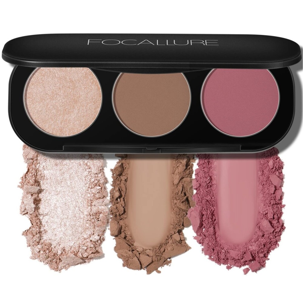 FOCALLURE Blush and Highlighter Palette,3 in 1 Contour Palette,Cruelty-Free Matte Bronzer Powder,Shimmer Illuminator Highlighters for a Glowing Look,10