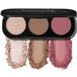 FOCALLURE Blush and Highlighter Palette,3 in 1 Contour Palette,Cruelty-Free Matte Bronzer Powder,Shimmer Illuminator Highlighters for a Glowing Look,10
