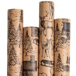 RUSPEPA Christmas Wrapping Paper - Black Sketch Design - 4 Rolls - 30 Inches x 10 Feet Per Roll