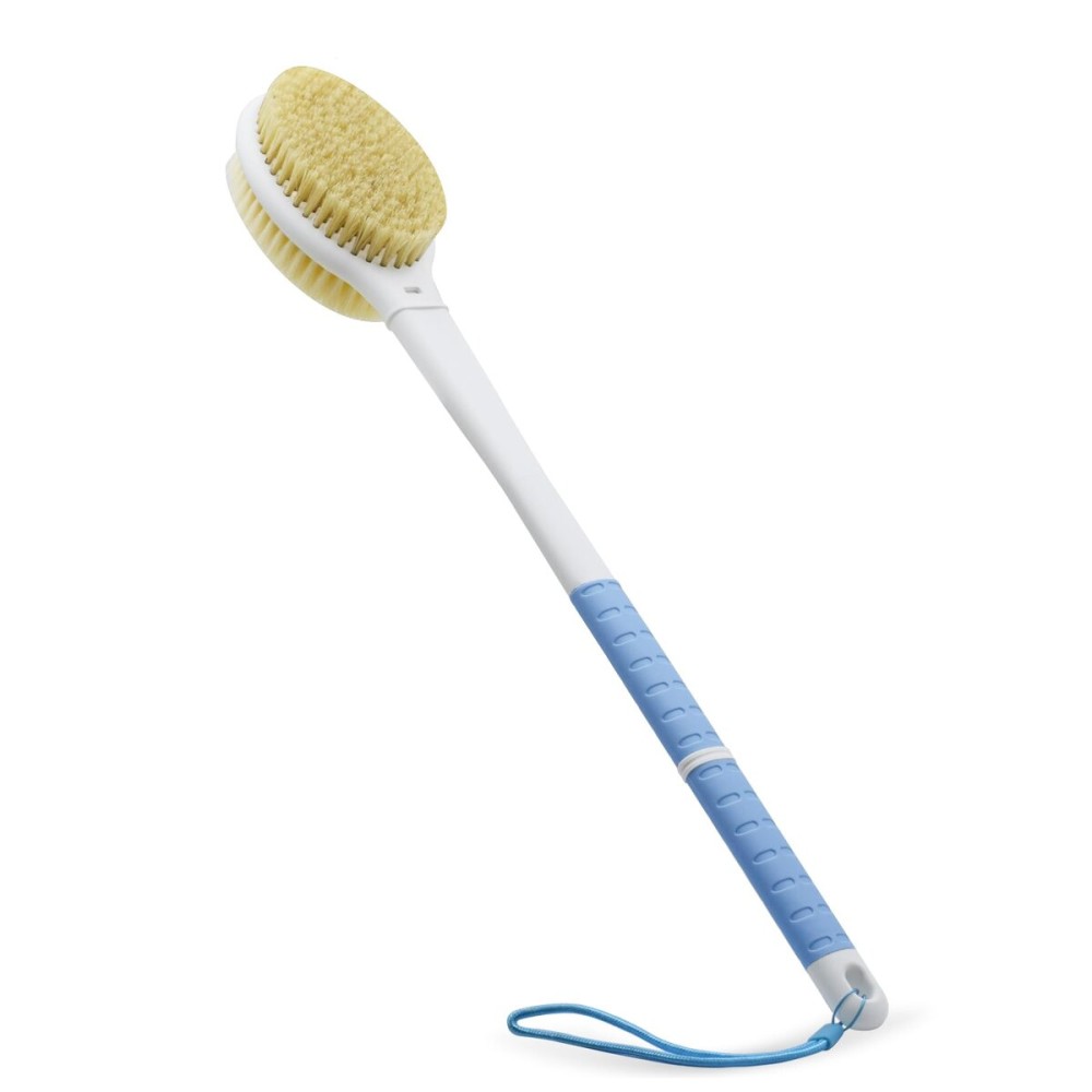 Shower Brush with Soft and Stiff Bristles,18.5 Long Handle Dual-Sided Back Scrubber Bath Brush Body Exfoliator for Wet or Dry Brushing (Long Handle)