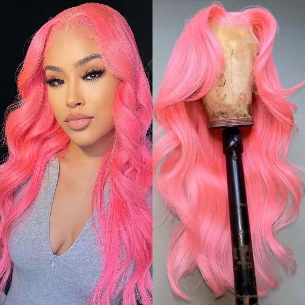 Loyom Pink Lace Front Wig Human Hair 13x4 HD Lace Front Wigs Human Hair Colored Body Wave Frontal Wigs Human Hair 200 Density Pink Human Hair Wig 20 Inch