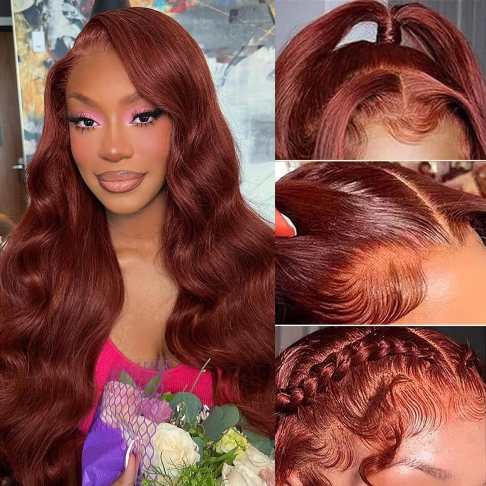 Loyom Reddish Brown Lace Front Wigs Human Hair Pre Plucked 13x4 Auburn Colored Human Hair Lace Front Wigs 200 Density Body Wave Reddish Brown Frontal Wig Human Hair 22 Inch