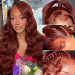 Loyom Reddish Brown Lace Front Wigs Human Hair Pre Plucked 13x4 Auburn Colored Human Hair Lace Front Wigs 200 Density Body Wave Reddish Brown Frontal Wig Human Hair 22 Inch