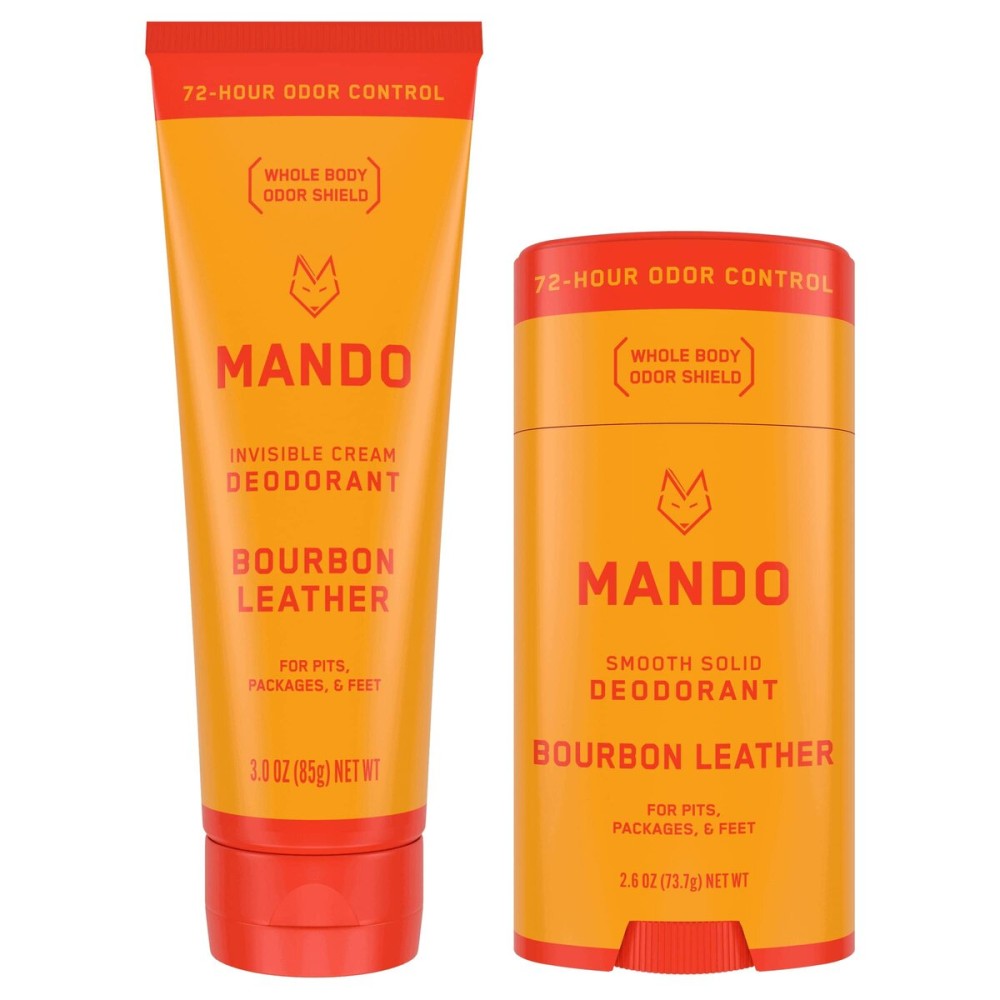 Mando Bourbon Leather Body Deodorant - 72 Hour Odor Control, Aluminum Free, Baking Soda Free - 3.0 Oz Tube and 2.6 Oz Solid Stick