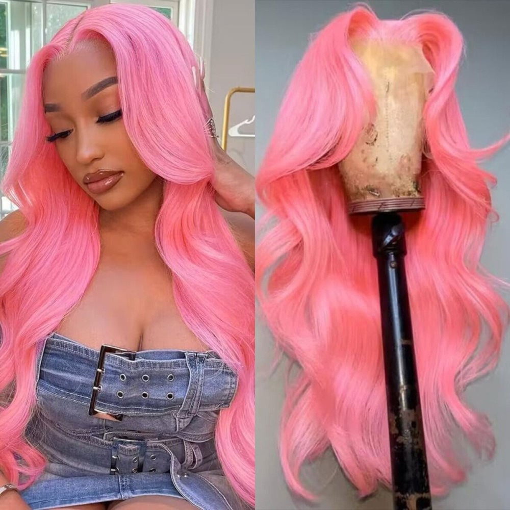 Loyom Pink Lace Front Wig Human Hair 13x4 Pink Wig Body Wave Lace Front Wigs Human Hair Pre Plucked Colored 12A 200 Density HD Lace Frontal Wig Human Hair With Baby Hair 22 Inch
