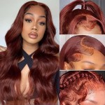 Loyom Reddish Brown Lace Front Wigs Human Hair Pre Plucked 13x4 Auburn Colored Human Hair Lace Front Wigs 200 Density Body Wave Frontal Reddish Brown Wig Human Hair 20 Inch