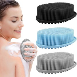 3 Pack Silicone Body Scrubber, Exfoliating Body Scrubber Fit for Sensitive and All Kinds of Skin, Soft Silicone Loofah for Women Men, Clean and Sanitary Rapid Foaming
