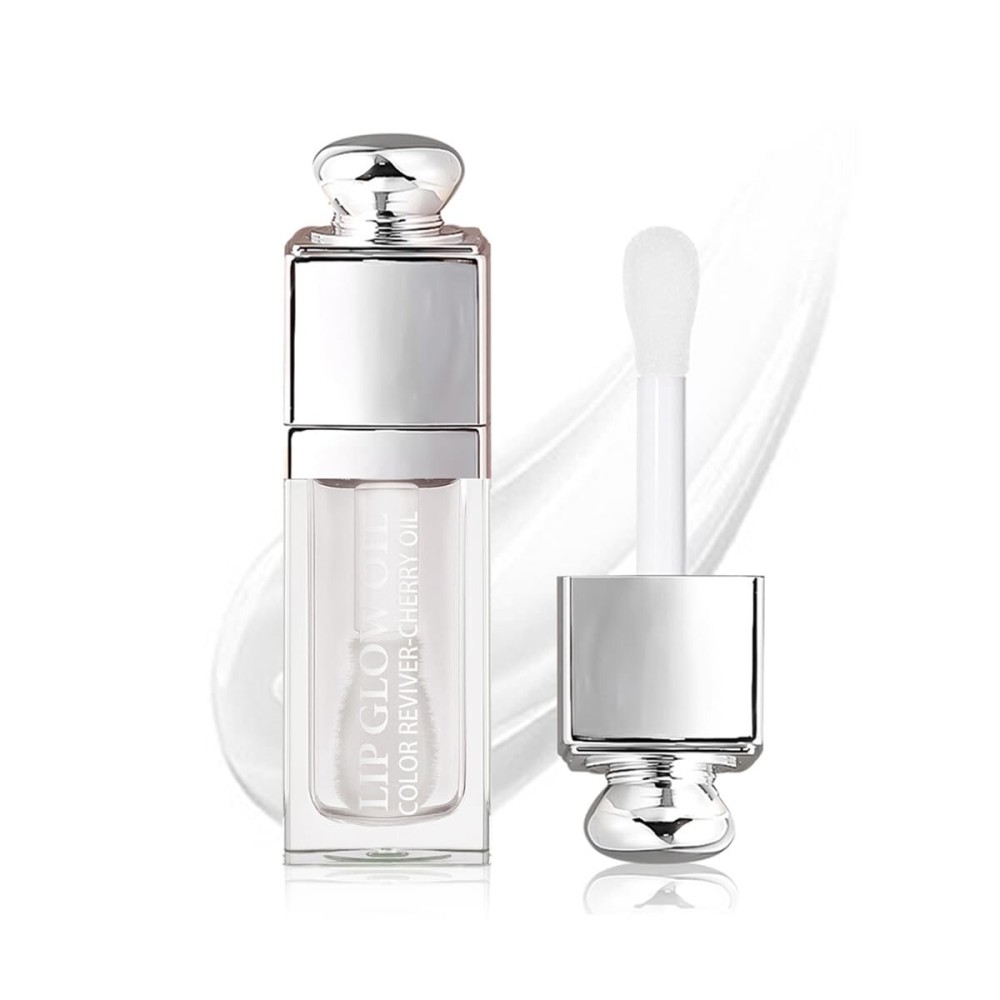 GECOMO Hydrating Lip Glow Oil, Lip Oil Gloss Transparent Toot Tinted Nourishing Long Lasting Repairing Lightening Lip Lines (CLEAR) 0.2 OZ