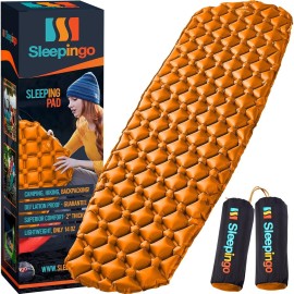 Sleepingo Inflatable Mat for Camping - Pack of 2 - Ultralight Sleeping Pad for Camping and Backpacking - Compact Air Mattress - Camping Mat with Tear-Resistant Ripstop Nylon - 73.5 x 21.5 - Orange