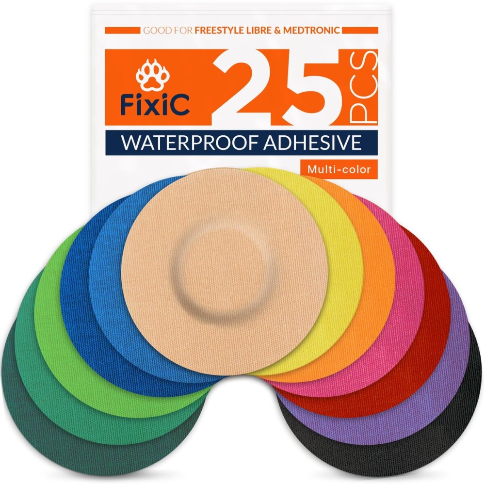 Fixi Sensor Covers 25 Pack 3 1/2 - Perfect Freestyle Adhesive Bandages for Libre 1, 2, 3 & Plus - G7 & Stelo - Guardian - Waterproof Adhesive Patches - Pre-Cut - The Best Fixation! (Multi-Color)