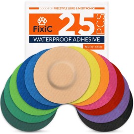 Fixi Sensor Covers 25 Pack 3 1/2 - Perfect Freestyle Adhesive Bandages for Libre 1, 2, 3 & Plus - G7 & Stelo - Guardian - Waterproof Adhesive Patches - Pre-Cut - The Best Fixation! (Multi-Color)
