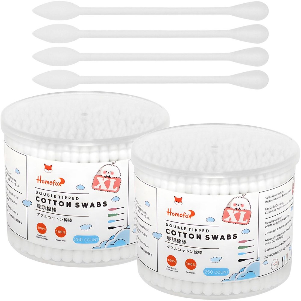 HOMEFOX XL Thick Cotton Swabs Pointed Precision - 500 Count Extra Large - Pointy Organic Cotton Buds Double Side Tightly Wrapped Cotton Tips Paper Stick Cruelty-Free, XL Pointy & Round White