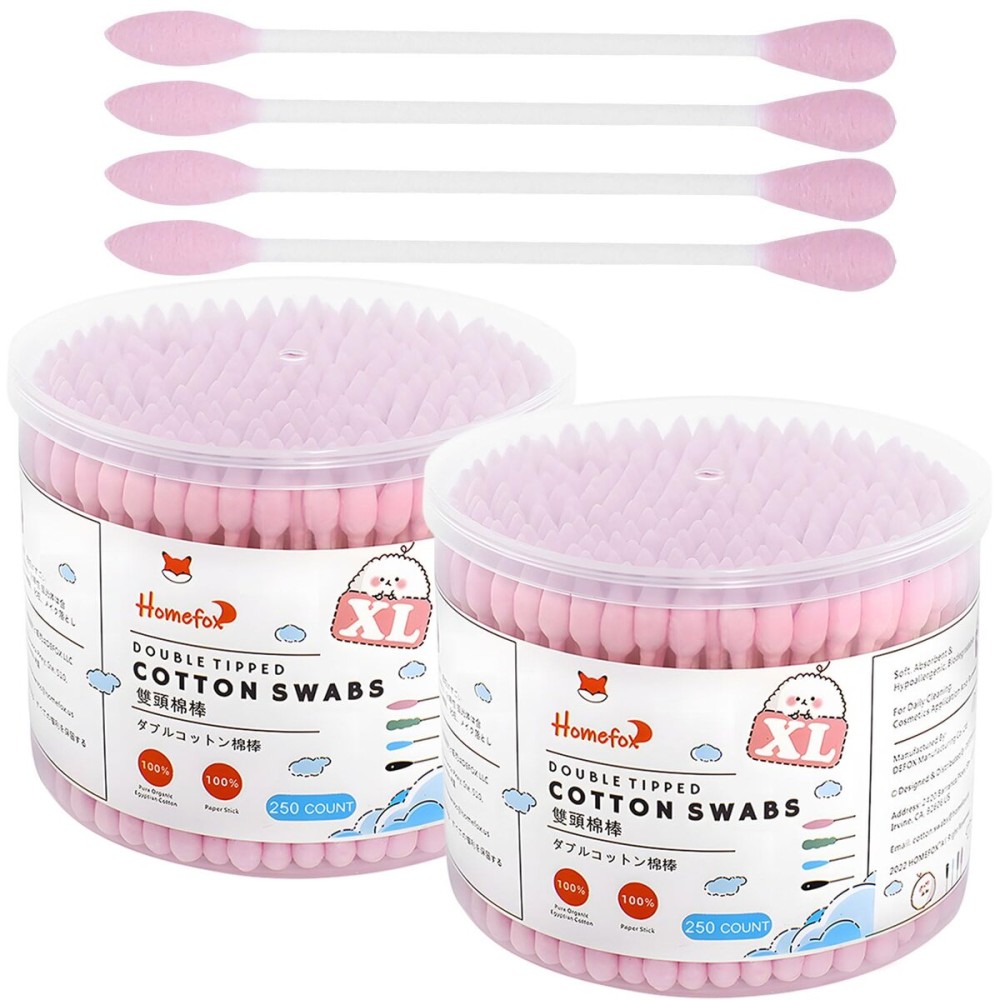 HOMEFOX XL Pink Thick Cotton Swabs Pointed Precision - 500 Count Extra Large - Pointy Organic Cotton Buds Double Side Tightly Wrapped Cotton Tips Paper Stick Cruelty-Free, XL Pointy & Round Pink