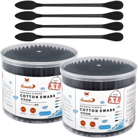 HOMEFOX XL Black Thick Cotton Swabs Pointed Precision - 500 Count Extra Large - Pointy Organic Cotton Buds Goth Bathroom Tightly Wrapped Charcoal Tips Paper Stick Cruelty-Free, XL Pointy & Round Black