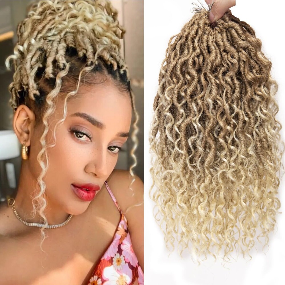 Goddess Locs Crochet Hair 12Inch Short Faux Locs Crochet Hair Pre looped Curly River locs Crochet Hair Hippie Locs Bohemian Locs Crochet Braids for Black Women (27/613, 12inch)