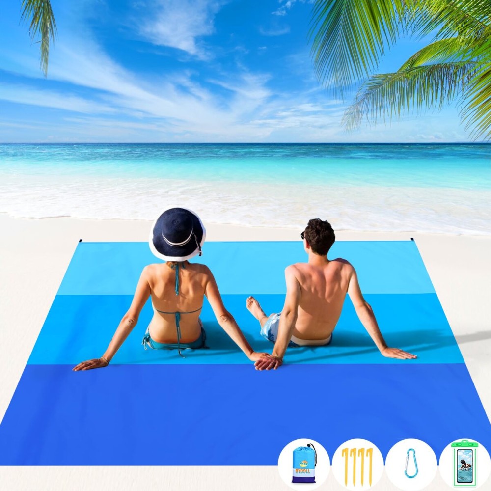 BYDOLL Beach Blanket 78\'\'X81\'\' Waterproof Sandproof Suits1-4 Adults Oversized Lightweight Large Blanket Picnic Mat for Beach Sand Free Travel Camping Hiking Picnic