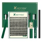 KEYYOU Lash Clusters Kit Natural Wispy DIY Lash Extension Kit 144pcs Lashes Clusters Eyelash Extension with Mascara Brush Bond and Seal Glue Remover Applicators and Brush for Lashes Extensions (Y01)