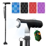 BeneCane Walking Cane for Women Folding Cane for Men with Two Led Lights Quad Cane with Stable Base Lightweight and Adjustable Walking Stick