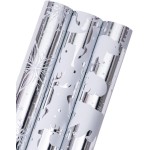 MAYPLUSS Christmas Wrapping Paper Roll - Mini Roll - 17 inch X 120 inch Per roll - Silver Bear, Snowflkes with Glitter Gold Foil Design(42.3 sq.ft.ttl)