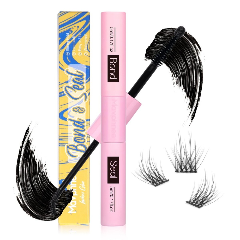 Lash Bond and Seal Strong Hold Eyelash Glue 2 in 1 Lash Adhesive and Lock Long Lasting Waterproof Black Lash Glue and Sealant for DIY Lash Extension Clusters by Mavphnee