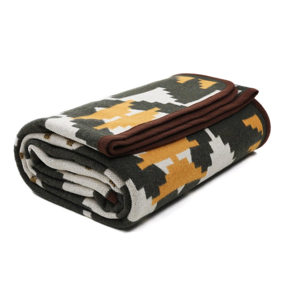 ACUSHLA Merino Wool Blanket - Soft Warm Thick Bed Couch Camp Outdoor Sleeping Blanket Throw All Weather, Aztec Style Green 63 x 51