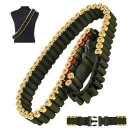 Tyseam 60 Round Adjustable Shotgun Shell Bandolier with Quick Release Buckle, 12/20 Gauge Shotgun Shell Holder Holds 60 Shotgun Shells for Hunting (ArmyGreen)