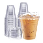 GUSTO Clear Plastic Cups with Lids [12 oz - 100 Count] - Disposable Iced Coffee Drink Cups with Strawless Sip Lids for Smoothies, Juices, and More - (Formerly Comfy Package)