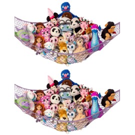 Lilly\'s Love Stuffed Animal Hammock | Corner Hanging Organizer, Toy Storage, Stuffed Animal Storage Net | Made from Quality Fishing Net, Holds 12lbs | 67x47x47 (Pastel Purple, 2 Pack)