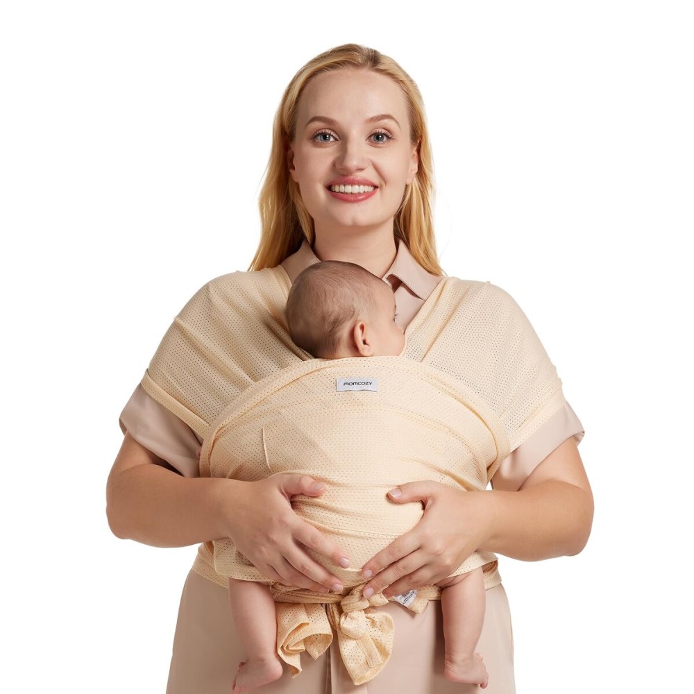 Momcozy Baby Carrier AirMesh - The Perfect Summer Sling for Newborns to Toddler 8-35 lbs - Cooling Fabric Baby Wrap, Lightweight, Ergonomic, and Easy to Wear, Beige