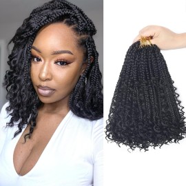 Goddess Box Braids Crochet Hair With Curly Ends 8 Inch Bohomian Box Braids Crochet Braids 8 Packs 3X Crochet Braids Synthetic Braiding Hair Extension for Black Women (8 Inch (Pack of 8), 1B)