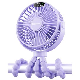 SWEETFULL Portable Stroller Fan with LED Display, 4 Speed Rechargeable Mini Clip On Fan, 360 Rotate Flexible Tripod Better Cooling Small Baby Fan for Car Seat Crib Travel Bike Treadmill (Purple)