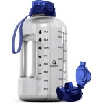 AQUAFIT Half Gallon Water Bottle with Time Marker - Straw & Chug Lid - BPA Free Gym Water Bottle with Straw - Big Gallon Jug (Clarity, 64 oz - 2in1 Lid)