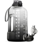 AQUAFIT 1 Gallon Water Bottle with Time Marker - Straw & Chug Lid - BPA Free Gym Water Bottle with Straw - Big Gallon Jug (Midnight Black, 128 oz - 2in1 Lid)