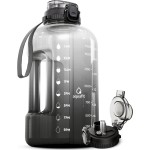 AQUAFIT Half Gallon Water Bottle with Time Marker - Straw & Chug Lid - BPA Free Gym Water Bottle with Straw - Big Gallon Jug (Midnight Gray, 64 oz - 2in1 Lid)