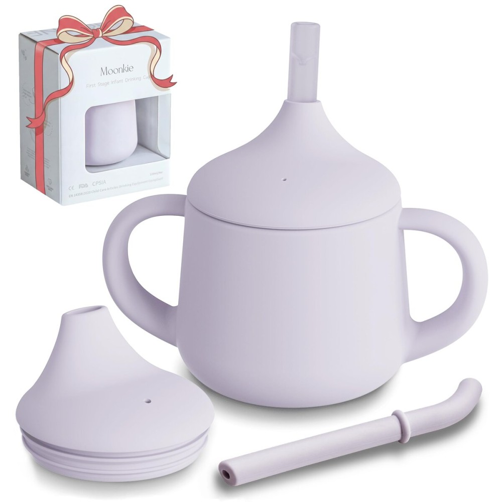 Moonkie Silicone Baby Sippy Cups | 3 Stages Training Cup Straw Cup for Infants Toddlers and Kid | 4 oz 1Pack