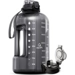 AQUAFIT 1 Gallon Water Bottle with Time Marker - Straw & Chug Lid - BPA Free Gym Water Bottle with Straw - Big Gallon Jug (Gray, 128 oz - 2in1 Lid)