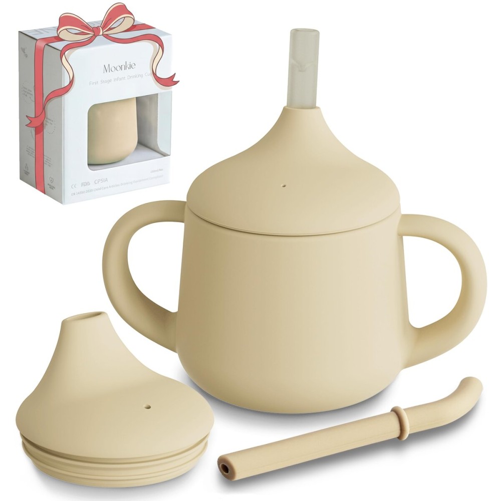 Moonkie Silicone Baby Sippy Cups | 3 Stages Training Cup Straw Cup for Infants Toddlers and Kid | 4 oz 1Pack