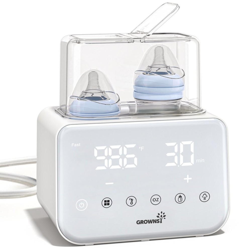 Baby Bottle Warmer, Grownsy 10-in-1 Fast Bottle Warmer Accurate Temp Control, with LCD Display, Timer, Defrost, Sterili-zing, Keep 24H, Double Bottle Warmer for Breastmilk& Formula, Heat Baby Food