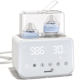 Baby Bottle Warmer, Grownsy 10-in-1 Fast Bottle Warmer Accurate Temp Control, with LCD Display, Timer, Defrost, Sterili-zing, Keep 24H, Double Bottle Warmer for Breastmilk& Formula, Heat Baby Food