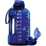 AQUAFIT Half Gallon Water Bottle with Time Marker - Straw & Chug Lid - BPA Free Gym Water Bottle with Straw - Big Gallon Jug (Blue, 64 oz - 2in1 Lid)