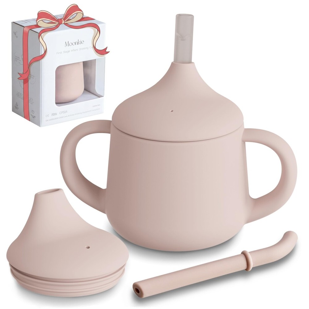 Moonkie Silicone Baby Sippy Cups | 3 Stages Training Cup Straw Cup for Infants Toddlers and Kid | 4 oz 1Pack