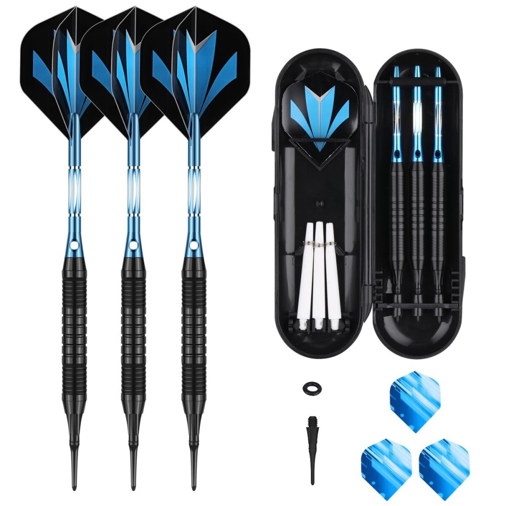 sanfeng Darts Plastic Tip Set with Black Barrel 18g for Electronic Dart Board with 50 Rubber O-Rings 6 Blue Alu Shafts Extra 50 Replacement Soft Tips Accessories