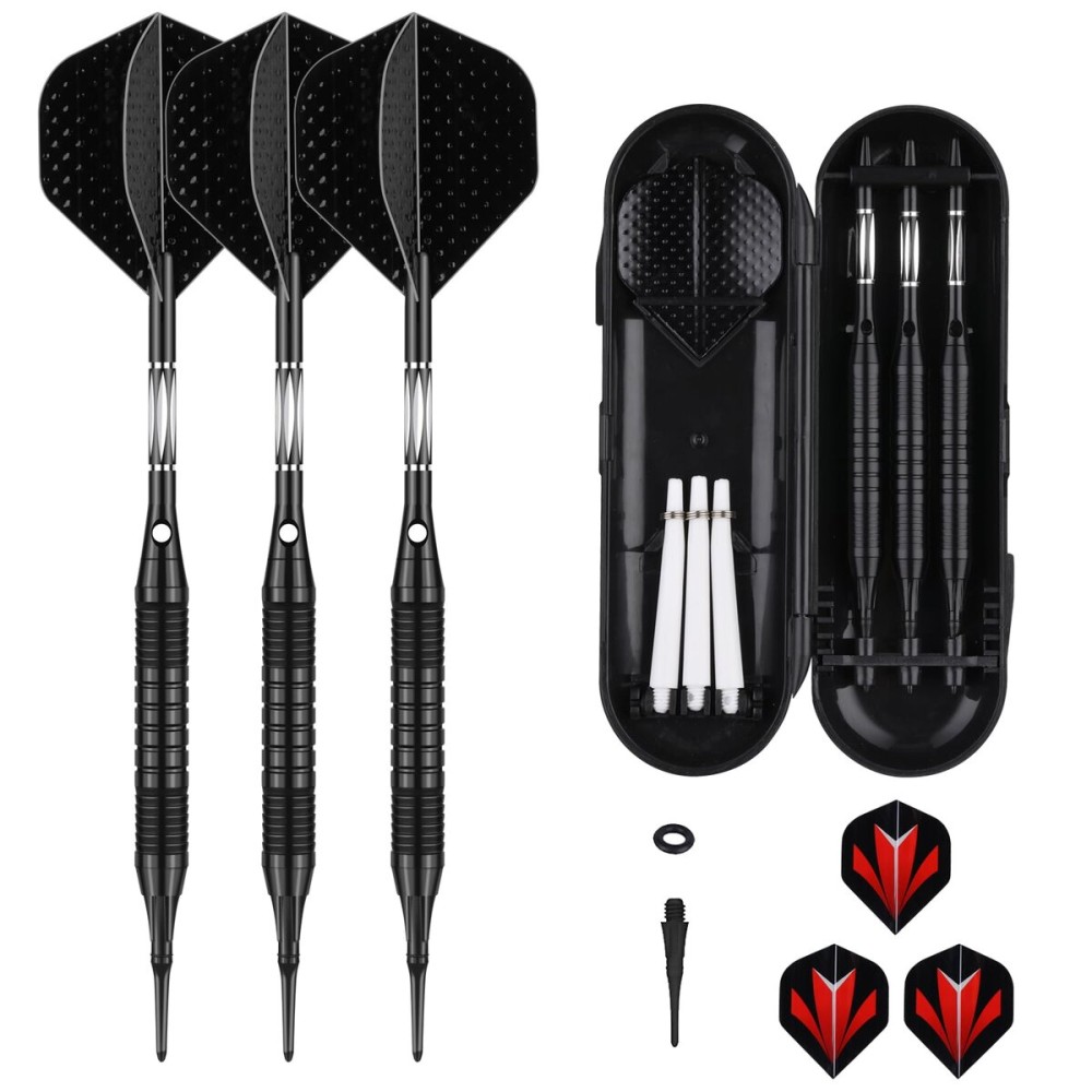 sanfeng Darts Plastic Tip Set with Black Barrel Flights 18g for Electronic Dart Board with 50 Rubber O-Rings 6 Aluminum Shafts Extra 50 Replacement Soft Tips Accessories