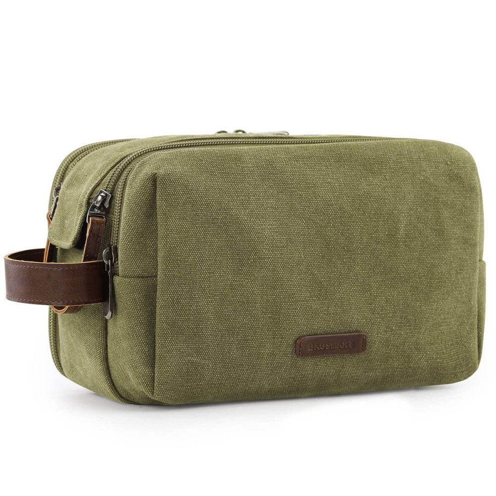 BAGSMART Toiletry Bag for Men, Canvas Travel Toiletry Organizer Dopp Kit Water-resistant Shaving Bag for Toiletries Accessories (Green, Medium)