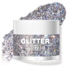 LANGMANNI Holographic Body Glitter Gel for Body, Face, Hair and Lip.Color Changing Glitter Gel Under Light. Vegan & Cruelty Free-1.35 oz (5 Silver Fantasy)
