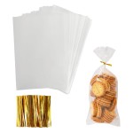 Augshy Cellophane Treat Bags - 300 Pcs, 4x9 Inches, 320 Twist Ties, 1.4 mils Thick OPP Plastic for Packaging Candies, Dessert, Bakery, Cookies