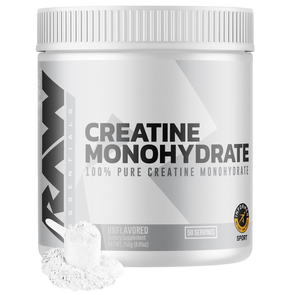 RAW Nutrition Creatine Monohydrate Powder - Unflavored Micronized Creatine Monohydrate Workout Supplement for Muscle Energy, Strength & Endurance - Creatine Powder for Women & Men - 50 Servings